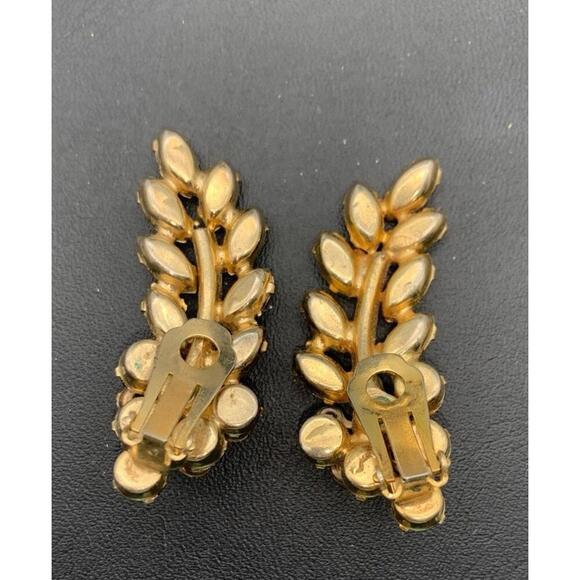 Vintage Gold Tone Topaz & AB Rhinestone Statement Ear Climber Clip On Earrings - Picture 4 of 5